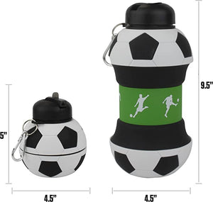 Pro Ball Sports Collapsible Silicone Soccer Ball Water Bottle for Kids, 1 lt. (34 oz), BPA-Free with clip, Leak-Proof Spout, Portable Sports Drink Bottle - 9927