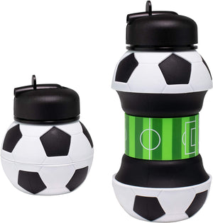 Pro Ball Sports Collapsible Silicone Soccer Ball Water Bottle for Kids, 500 ml. (18 oz), BPA-Free with clip, Leak-Proof Spout, Portable Sports Drink Bottle - 8726
