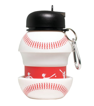 Pro Ball Sports Collapsible Silicone Baseball Water Bottle for Kids, 500 ml. (18 oz), BPA-Free with clip, Leak-Proof Spout, Portable Sports Drink Bottle - 8725